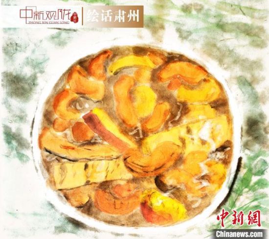 圖為酒泉美食“糊鍋”繪畫作品?！《排d彥 攝