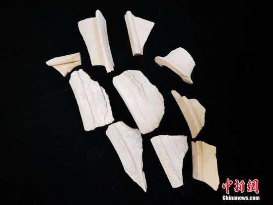 圖為靜寧縣賈河鄉(xiāng)竇坪村出土的彩陶片、紅陶片。 夏劍鋒 攝
