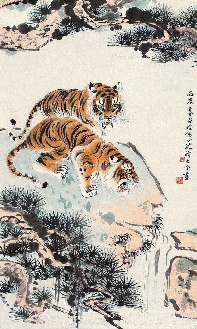 圖：陸儼少、沈綺文合畫《雙虎圖》