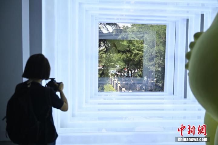 圖為游客參觀藝術(shù)展。中新社記者 李亞龍 攝